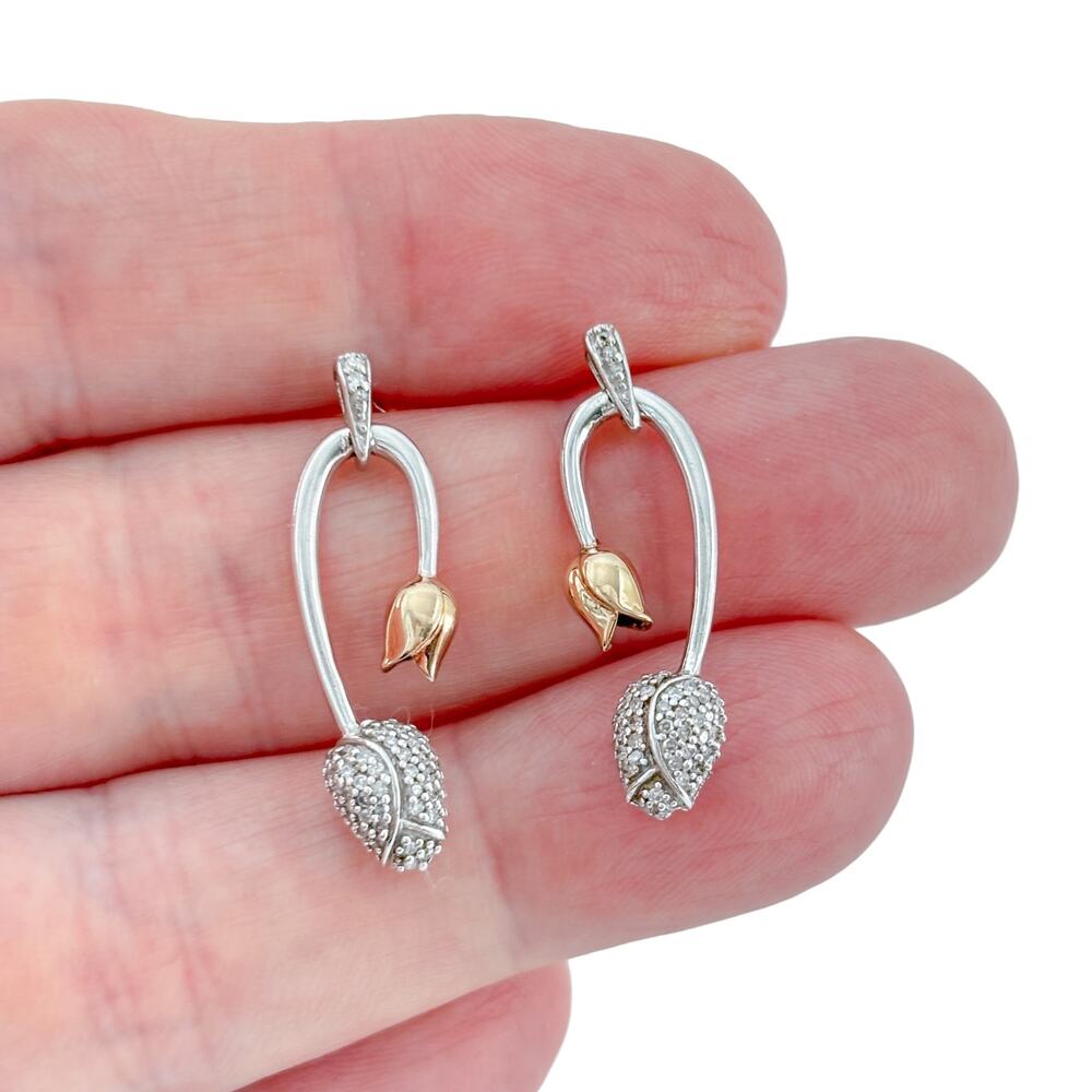 Vintage Sterling Silver 925 Diamond 0.30ctw Tulip Earrings